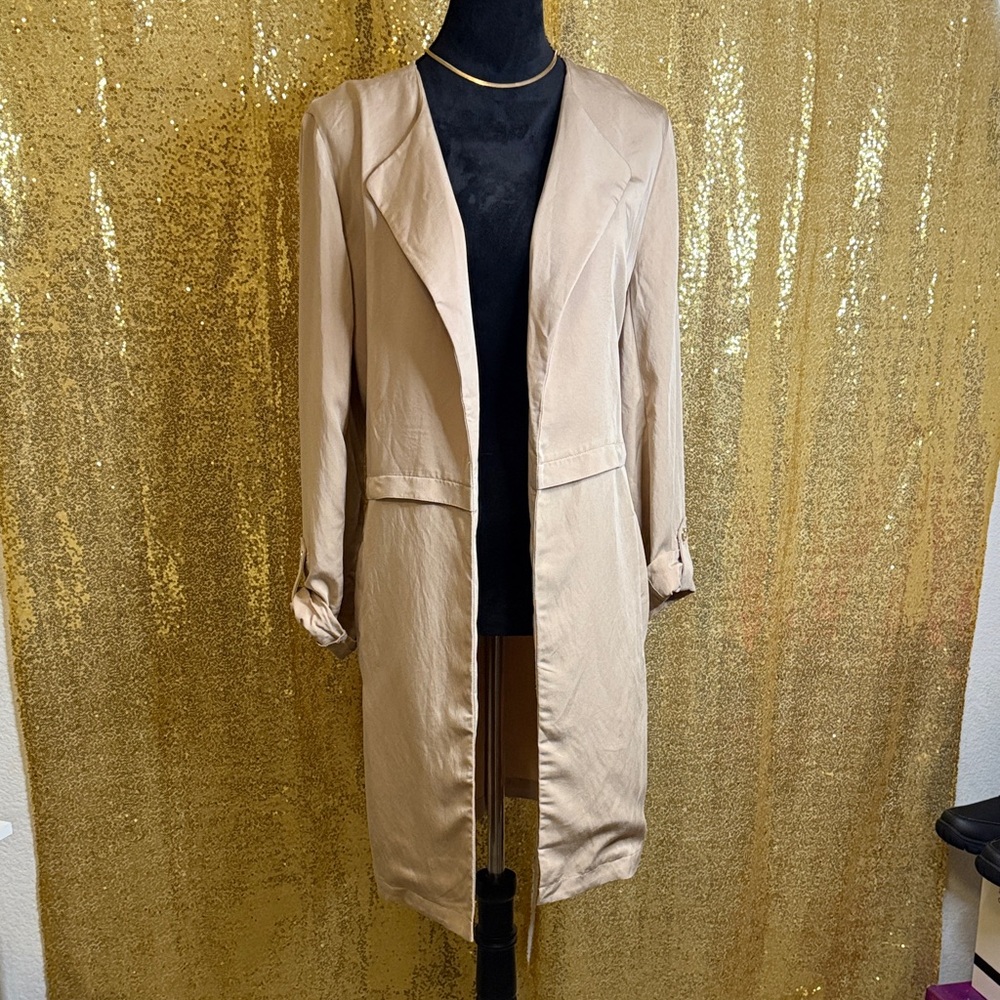 Nine West Open Front Duster Jacket In Beige Color